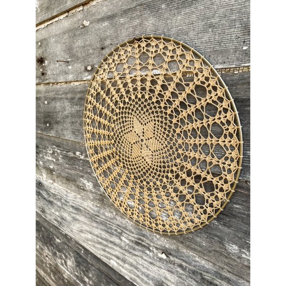 Vintage Doily on Metal Hoop Wall Deco BOHO Hippy - Picture 3 of 10